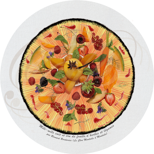 TOILE GOURMANDE : Méli-mélo de FRUITS frais et légumes du jardin (Le Clos Monteils à Monteils - 82)