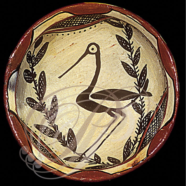 SEJNANE (Kroumirie) - poterie en terre crue : plat à la cigogne
