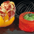 TOMATE  jaune avec coppa et sorbet de tomate au basilic