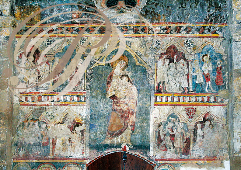 BIOULE (France - 82) - chapelle du château : fresque du peintre Raymond de la Planha (1378) classée par les Monuments Historiques