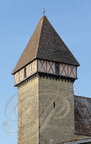 SABAZAN - église Saint-Jean-Baptiste (XIIIe siècle) clocher-tour avec hourds à colombages