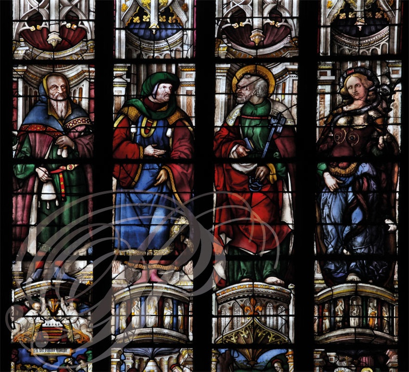 AUCH - Cathédrale Sainte-Marie : vitraux d'Arnaut de Moles (XVIe siècle) restaurés par le maître verrier Jean-Pierre Gey  (Chapelle du Saint Coeur de Marie : Noé, le prophète Ezéchiel, l'apôtre Pierre, la sibylle d'Erythrée) 