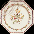 MARTRES-TOLOSANE - Faïencerie LA RENAISSANCE ARTISANALE :  plat à tarte octogonal à décor polychrome Vieux Martres ancien à la marguerite