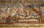 PANJAS - église Saint-Laurent : le choeur (peintures médiévales du XIIe siècle restaurées en 1892 par Marcelin Labedan) - détail représentant le martyre de Saint Laurent