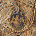 PANJAS - église Saint-Laurent : le choeur (peintures médiévales du XIIe siècle restaurées en 1892 par Marcelin Labedan) -  la voûte du choeur représentant le Christ en Majesté entouré des attributs des 4 évangélistes