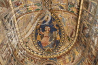 PANJAS - église Saint-Laurent : le choeur (peintures médiévales du XIIe siècle restaurées en 1892 par Marcelin Labedan) -  la voûte du choeur représentant le Christ en Majesté entouré des attributs des 4 évangélistes