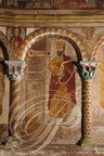 PANJAS - église Saint-Laurent : détail des peintures médiévales du XIIe siècle restaurée en 1892 par Marcelan Labedan représentant le roi David avec sa Lyre