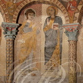 PANJAS - église Saint-Laurent : détail des peintures médiévales du XIIe siècle restaurée en 1892 par Marcelan Labedan représentant saint Jacques (à gauche)