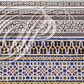 TÉLOUET - Kasbah du Glaoui : décors en gebs et en zellige séparant la partie inférieure d'un mur couverte de zellige et la partie supérieure couverte de gebs