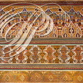 MARRAKECH - Palais du Glaoui : décor en bois peint (zouack) dominé par des mouquarnas en bois peint et doré