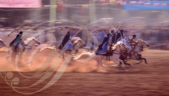 FANTASIA (Maroc) - la charge de profil (cavaliers du sud marocain)