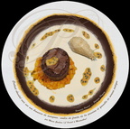 TOILE GOURMANDE : Coulant chocolat noir sur une brunoise de mangues, coulis de fruits de la passion frais et quenelle-de-mousse-exotique (L'Ouriol à Montauban - 82) 