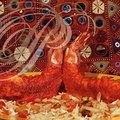 CHINGRI BAHAR (gambas au cumin et à l'ail) sur un lit de KASHMIRI PULAO (riz aux épices et fruits secs)