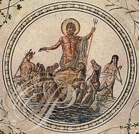TUNIS - musée du BARDO : salle de Dougga (le triomphe de Neptune et les quatre saisons - fin IIe siècle : détail du centre)