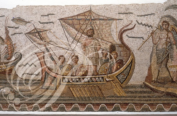 TUNIS - musée du BARDO : salle d Ulysse (détail : Ulysse enchaîné pour ne pas succomber au charme des sirènes)