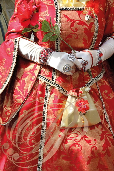 CARNAVAL DE VENISE 2015 - détail de costume (robe rouge brochée)