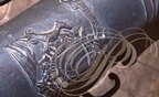 MONTAUBAN - Musée Ingres : détail d'une couleuvrine en bronze et bois datée de 1752 portant les armoiries de M. de Malartic 