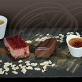 Cafe gourmand : mousse aux FRAISES, fondant CHOCOLAT et crème brulée à la chicorée par Olivier Vernet (Restaurant La Coquille à Saint-Antoine Pont d'Arratz - 32)