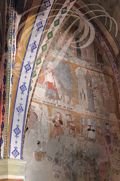 SAINT-ANTOINE-de-PONT-d'ARRATZ - église Saint-Antoine le Grand : détail de la fresque médiévale découverte en 2006 représentant des scènes de la vie de saint Blaise 