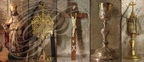 CUREMONTE - église Saint-Barthélémy : le Trésor (statue en bois doré de St-Barthélémy du XVIIe siècle, double reliquaire de Ste-Agathe et St-Fortunat, Christ janséniste, calice, reliquaire de St-Laurent Saint-Genest)