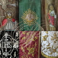 BEAULIEU-SUR-DORDOGNE - chapelle des Pénitents (XIIe siecle) : détails de broderies de vêtements sacerdotaux