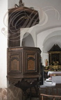LA CHAPELLE-AUX-SAINTS - église Saint-Namphaise (XIIe siècle) : chaire à prêcher en bois sculptè