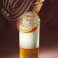 Crème de CHÂTAIGNE en transparence, caramel à la liqueur de châtaigne surmonté d'un flan à la purée de châtaigne et d'une crème glacée pralinée par Pascal Doucet (Les Deux Rivières à Laquepie - 82)