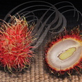 RAMBOUTAN ou Lichi chevelu (Nephelum lappaceum) - fruit entier et coupe