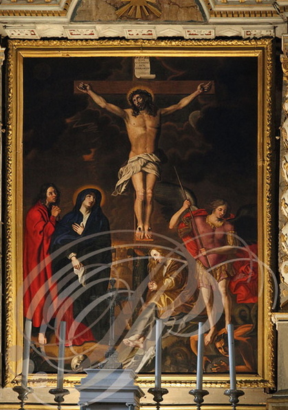 CORDES-SUR-CIEL - Église Saint-Michel : le chœur (tableau de la Crucifixion par Raverolles - 1670)