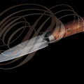 PUIG Yannick : couteau en damas plume, virole damassée, manche en racine de thuya