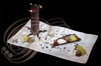 CHOCOLAT crémeux Mandjari à la TRUFFE, sponge-cake pistache par Michel Vico - Le Jasmin - Château Le Stelsia à Saint-Sylvestre-sur-Lot - 47