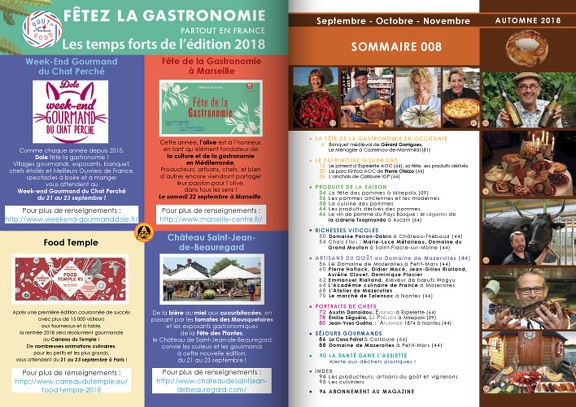 GOURMANDISES n° 8 - AUTOMNE 2018 : SOMMAIRE 