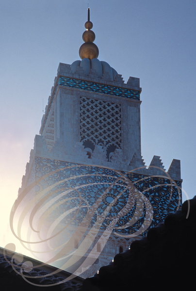 MOSQUÉE HASSAN II - 3 - le minaret et le jamour au coucher du soleil