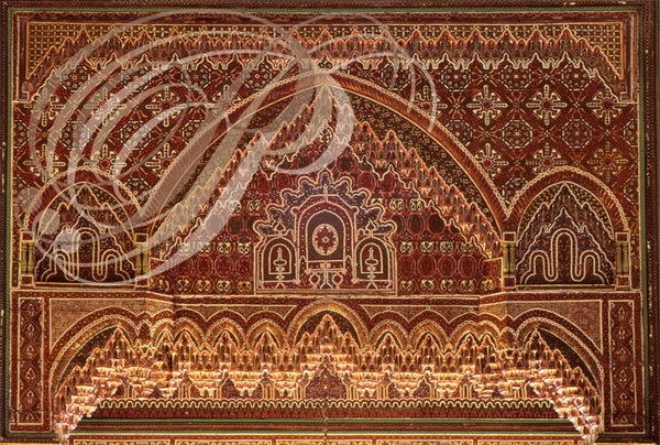 MARRAKECH - palais de la STINIYA : décors de zouak (bois peint) et mouqarnas