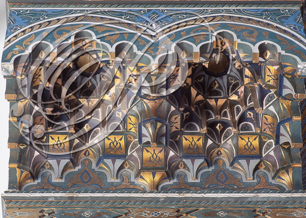CASABLANCA - PALAIS ROYAL - Dar Ouma : décor en bois sculpté peint et doré (mouqarnas zouackés)
