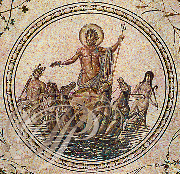 TUNIS - musée du BARDO : salle de Dougga (le triomphe de Neptune et les quatre saisons - fin IIe siècle : détail du centre)
