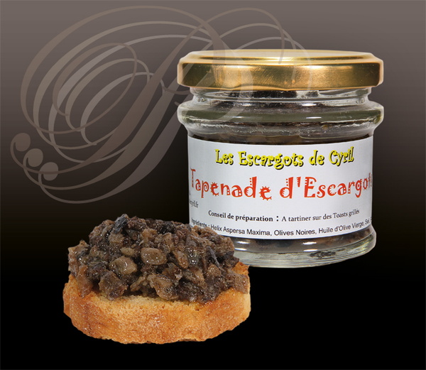Tapenade d'ESCARGOTS et olives noires sur toast ("Les Escargots de Cyril" à Gourdon - Lot) 
