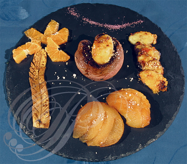 Tournedos de magret de CANARD tout fruit (pomme Breaburn, banane et orange) par Pascal et Claudie Titeux (L'Ancre Marine à Canals - 82)