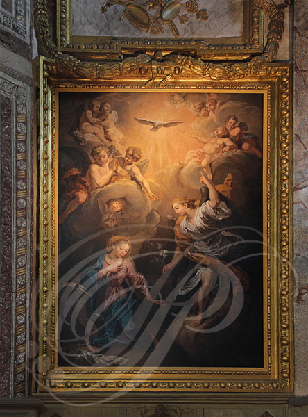 VILLEFRANCHE- DE-ROUERGUE - Chapelle des Pénitents Noirs : tableau de Charles Dujon (XVIIIe siècle) : l'annonciation