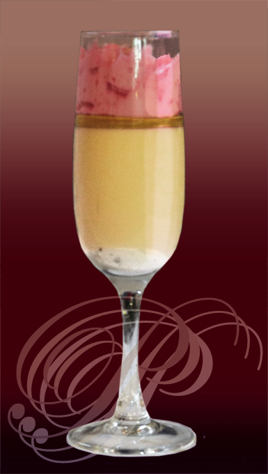 Champagne et Grand Marnier, mascarpone truffé, émulsion FRAMBOISE (LALBENQUE : Repas gastronomique de la fête de la TRUFFE)